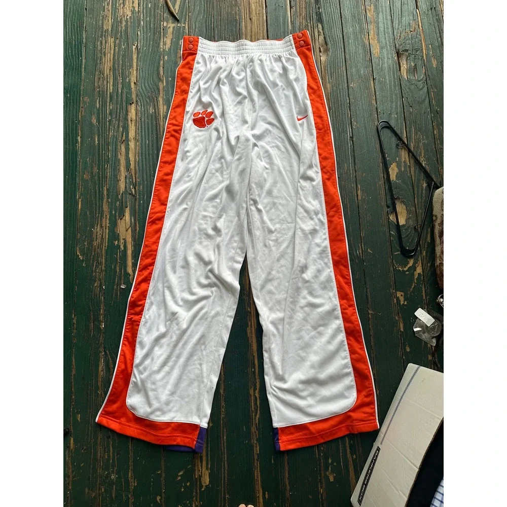 Nike Team Clemson Tigers Warmup Pants XXL White Orange Purple Vintage Snap Side